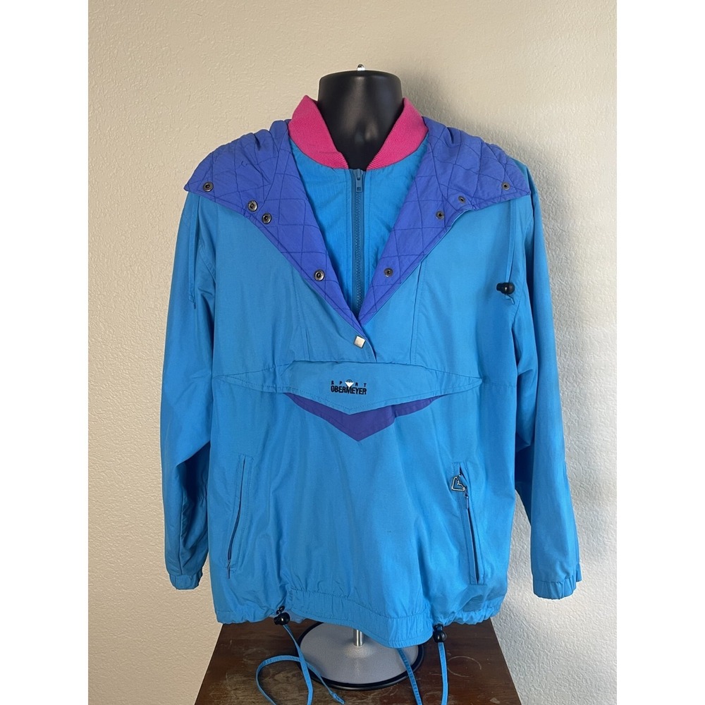 Vtg Obermeyer Sport Women's Ski Anorak Jacket 80s 90s Colorblock Hooded Size 10